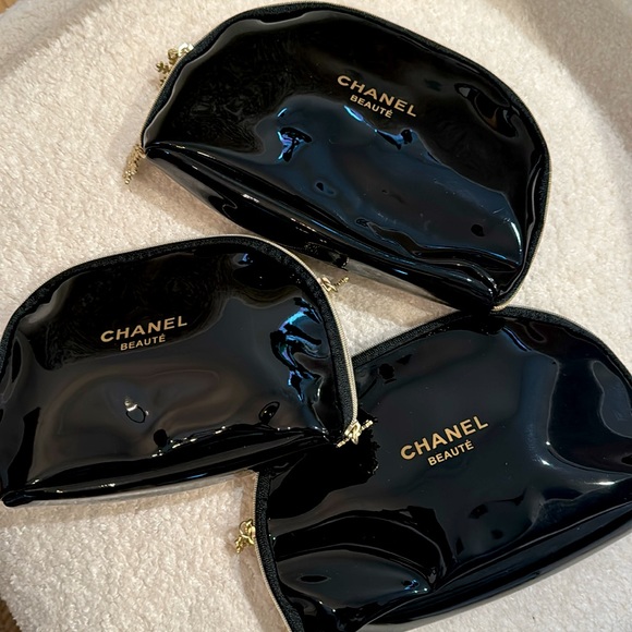 CHANEL Other - New Chanel Beauty Makeup Pouch Black Patent Leather - Set of 3